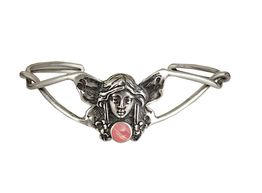 Sterling Silver Victorian Fairy Cuff Bracelet With Rhodocrosite